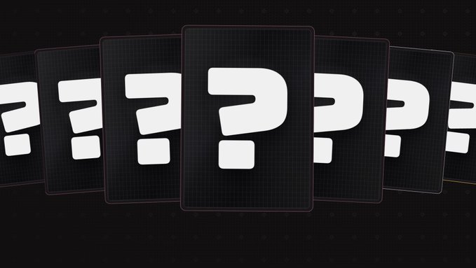 Five black cards fanned out against a dark background, each displaying a white question mark symbol.