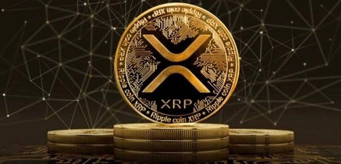 A golden XRP (Ripple) cryptocurrency coin stands prominently atop stacks of similar coins against a dark, network-patterned background, symbolizing the token's growing institutional traction. The image visually reinforces the post's message about Wall Street's mounting interest in XRP, as evidenced by 11 consecutive sessions of ETF inflows totaling around $170M and backing from major firms like Goldman Sachs, Jane Street, and Millennium.