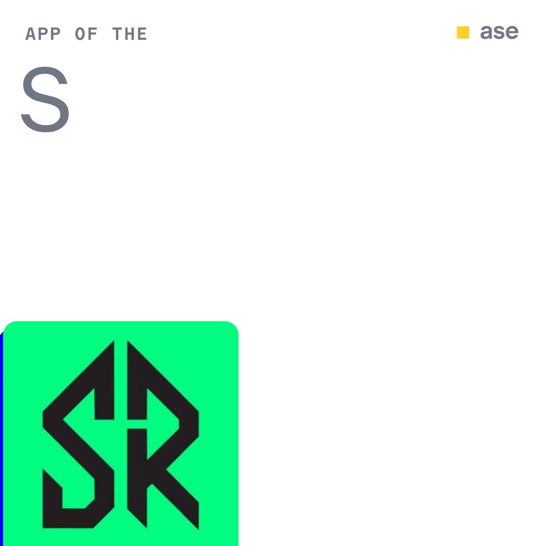 The image shows a square app icon featuring the letters "S" and "R" against a white background. The caption below the app title says "Prove you're the best trader @SwapRoyale has built skill-based fantasy trading on Base, where top performers win real prizes Our latest app of the week!".