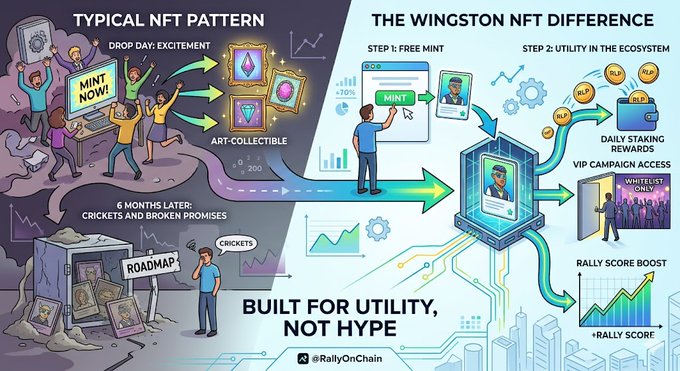 The image shows a comparison of two different patterns for the launch of an NFT, with one being more traditional and the other more modern. The traditional pattern involves a group of people gathered around a table filled with items such as coins or cards, while the modern pattern features a digital display that showcases the NFT's details in a more visually appealing manner. Both patterns have their own unique characteristics and appeal to different audiences.