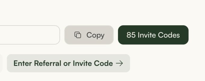 User interface snippet showing buttons for 'Copy', '85 Invite Codes', and a field labeled 'Enter Referral or Invite Code'.
