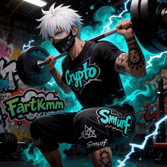 The image features a man wearing black shorts with white stars and tattoos, lifting weights at a gym while wearing a mask. The background of the image has graffiti art that includes the words "Fartknmm" and "Smurf". The caption reads "Leg Day Only got 3 hours of sleep last night lol. Prolly gonna crash early. Thank you all for 19k followers! Gonna have to do something for the big 25k."