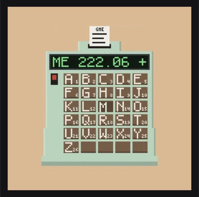 A pixel art image of a green letter-counting device displaying 'ME 222.06 +' with a small note labeled 'SHE' on top.