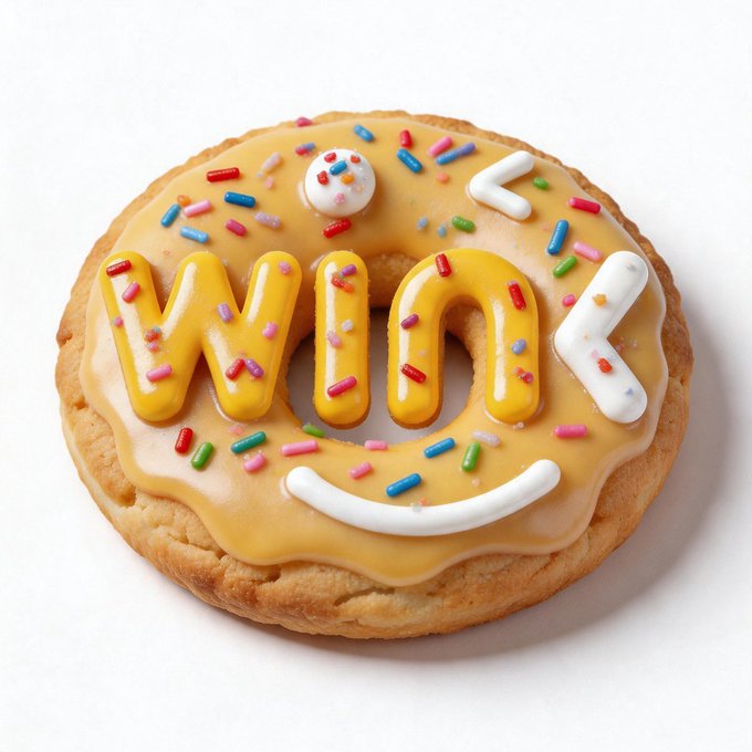 A decorated cookie styled like a smiling face, with yellow icing, colorful sprinkles, white icing details, and the word “HOLD” across the center.