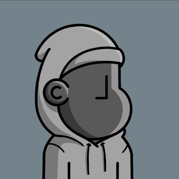 A side-profile illustration of a gray character wearing a hoodie and dark face covering against a blue-gray background.