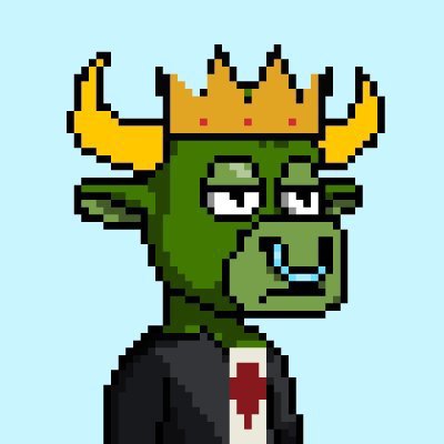 A pixel art illustration of a green goblin or reptilian creature wearing a golden crown and dark robes with a red symbol on the chest.