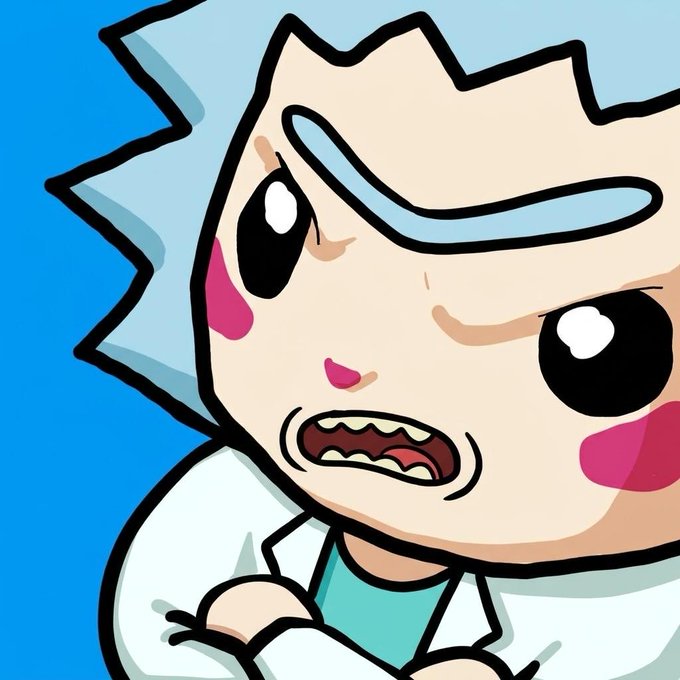 The image features a cartoon character with a blue face, white hair, and a mustache wearing a lab coat. The character appears to be in a serious or angry expression, with their arms crossed over their chest. The caption below the image reads "chog is an OG unlaunched NFT on monad btw". This suggests that the character might be a part of a new series or project and has not yet been released for sale.
