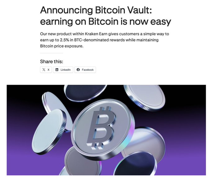 The image displays a web page titled "Announcing Bitcoin Vault" written in white text against a purple background. The website introduces a new product offering users an easy way to earn Bitcoins, which is priced at 2.5% per BTC. It also includes information about social media sharing and the company behind it. The text on the post seems unrelated to the image itself, but it is still important for viewers to notice as they read through the content.