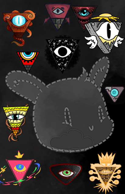 The image features a collection of twelve different shapes and symbols, including a triangle with three eyes, a triangle with two eyes, a triangle with one eye, a triangle with no eyes, a triangle with four eyes, a triangle with two eyes and a mouth, a triangle with one eye and a mouth, a triangle with two eyes and a mouth, a triangle with one eye and a mouth, a triangle with three eyes and a mouth, a triangle with two eyes and a mouth, a triangle with one eye and a mouth, a triangle with two eyes and a mouth, and a triangle with no eyes. The post suggests that these shapes are related to the Satoshi Reveal, which is an online marketplace for digital art and design.