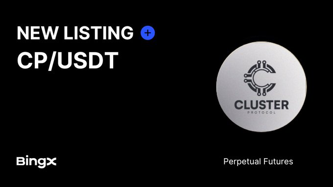 BingX exchange announcement for a new listing of CP/USDT (Cluster Protocol) perpetual futures.