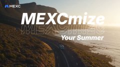 A promotional banner for MEXC featuring the text "MEXCmize Your Summer" over a scenic coastal road at sunset.