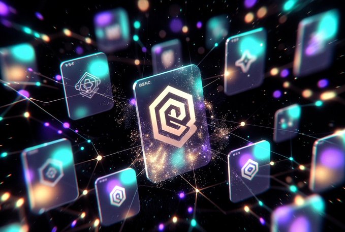 A stylized 3D rendering of multiple app icons featuring a hexagonal logo labeled 'OSAC', connected by glowing lines in a digital, cosmic network.