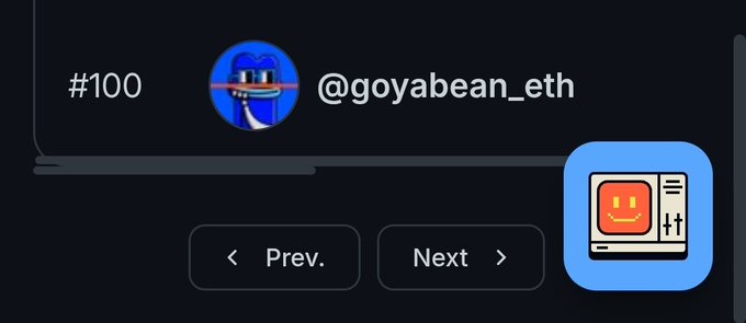 The image shows a profile card displaying "#100 @goyabean_eth" with a blue avatar, suggesting the user is ranked #100, alongside navigation buttons. The accompanying post about "BNKR SZN 2" implies the user is preparing to participate in the Bankr Season 2 contest, and their current #100 ranking indicates they have progress to make to climb higher on the leaderboard.
