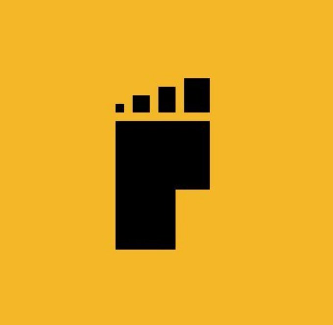 A minimalist black logo on a solid yellow background, shaped like a blocky lowercase 'p' with the upper portion stylized as three ascending squares.