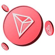 A 3D rendering of a pink and red Tron (TRX) cryptocurrency coin with multiple smaller versions in the background.