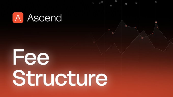 A promotional banner for 'Ascend' with the 'Fee Structure' title against a dark red background featuring subtle line graph imagery.