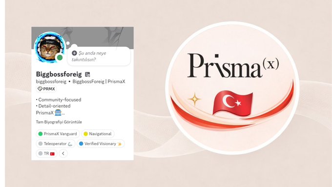 The image features a social media post with a logo for a company named "gPrisma PrismaX". The post includes a photo of a red circle with a white border, which has a Turkish flag inside. The text on the post reads "gPrisma PrismaX Ambassador grubuna seçildiğimi paylaşmaktan büyük mutluluk duyörtir". This information suggests that the post is related to the company's social media presence and possibly a promotional activity.