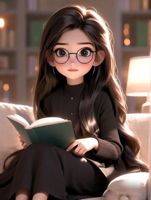 The image features a girl sitting on a couch with her legs crossed, wearing glasses and holding an open book. The girl appears to be reading or studying, which suggests that she might be engaged in learning or personal growth. The background of the image is blurred, drawing attention to the girl and her activity.