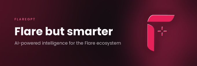 A promotional banner for "FlareGPT" featuring the text "Flare but smarter – AI-powered intelligence for the Flare ecosystem" alongside a stylized red "F+" logo on a dark background, visually introducing the community feedback request about shaping FlareGPT's features.