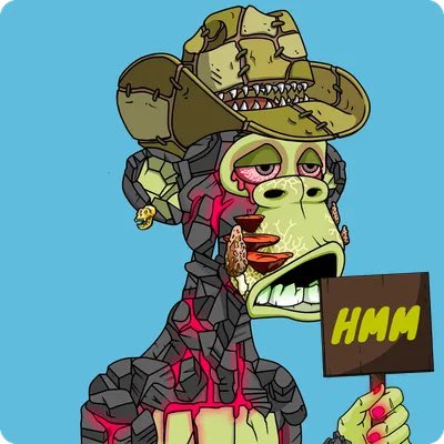 A cartoon zombie-like creature wearing a tattered cowboy hat with sharp teeth holds a sign reading "HMM," visually reinforcing the post's contemplative message. The character appears tired and undead, adding a humorous, weathered twist to the simple "HMM" expression.