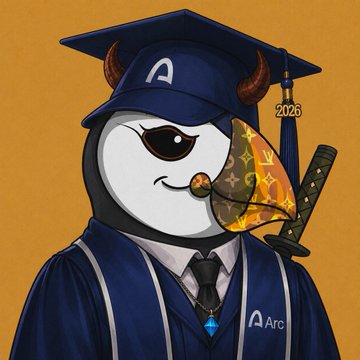 A penguin mascot wearing a graduation cap and gown with "Arc" branding and a "2025" tassel celebrates the successful completion of the Arc Bootcamp on Programmable Money. The image ties directly to the post by symbolizing the achievement of finishing the program about stablecoins and digital payments.