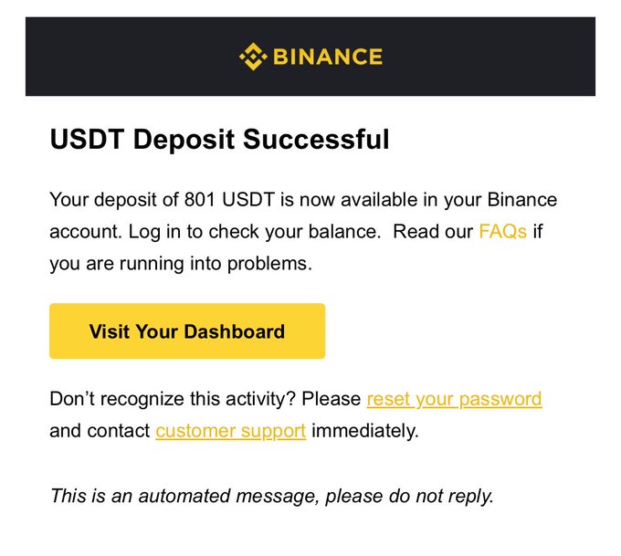 A Binance "Deposit Successful" notification confirming an 801 USDT deposit to the user's account, tying into the post's theme of a Web3 October kickoff with an alert marking the start of the month.