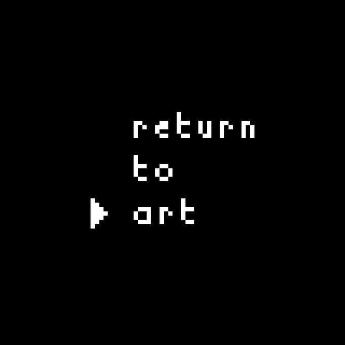 Pixel art style image on a black background displaying the text 'return to part' with a small cursor arrow.
