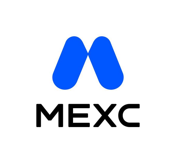 The blue and black logo for MEXC, a cryptocurrency exchange, featuring a stylized 'M' above the company name.