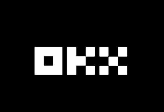 The OKX cryptocurrency exchange logo, displayed as white pixelated text on a black background.