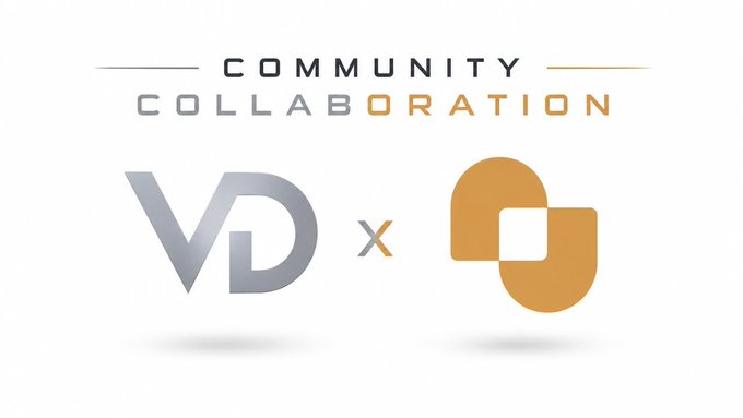 A 'Community Collaboration' graphic showing a 'VD x' logo next to an orange interlocking logo.