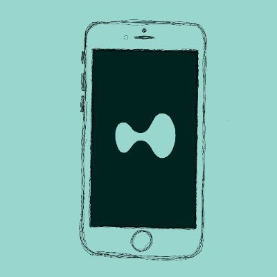 A sketched-style illustration of a smartphone displaying a teal "bowtie" or hourglass-shaped logo on its dark screen, set against a mint-green background, visually representing the Scribble Terminal project mentioned in the tweet.