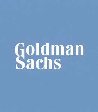 The Goldman Sachs company logo displayed in white text on a solid blue background.