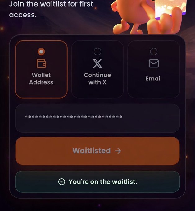 The image shows an app screen for a wallet application called BonkCoin. The main focus of the image is a button labeled "waitlisted" with an arrow pointing towards it. This button invites users to join the waitlist, which will notify them when they are added to the list and provide exclusive access to early users who haven't joined yet. The post about joining the wallet address or email also mentions that BonkCoin has been rewarding its community for a long time with exclusive access, rewards, and pulls early users won't want to miss.