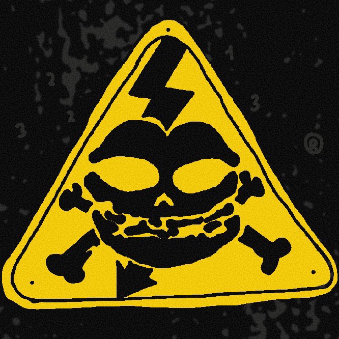 A yellow and black warning sign graphic featuring a skull and crossbones with a lightning bolt striking through it, against a distressed dark background with a registered trademark (®) symbol visible. The edgy, hazard-inspired artwork reflects the "mint" announcement's bold aesthetic that the poster admired.
