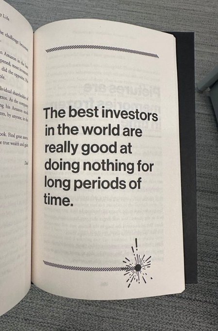 A page from a book displaying the quote: 'The best investors in the world are really good at doing nothing for long periods of time.'