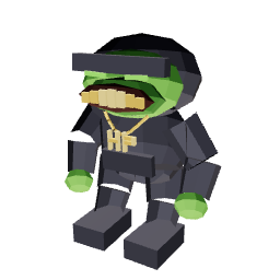 A 3D voxel-style character wearing a black hood and a gold "HP" chain necklace, featuring a cartoonish grin, represents the newly created "HOOD PEPE" ($HPEPE) token mentioned in the post. The image ties into the tweet's announcement by visualizing the meme coin mascot as a supporting project alongside $KINDRA.