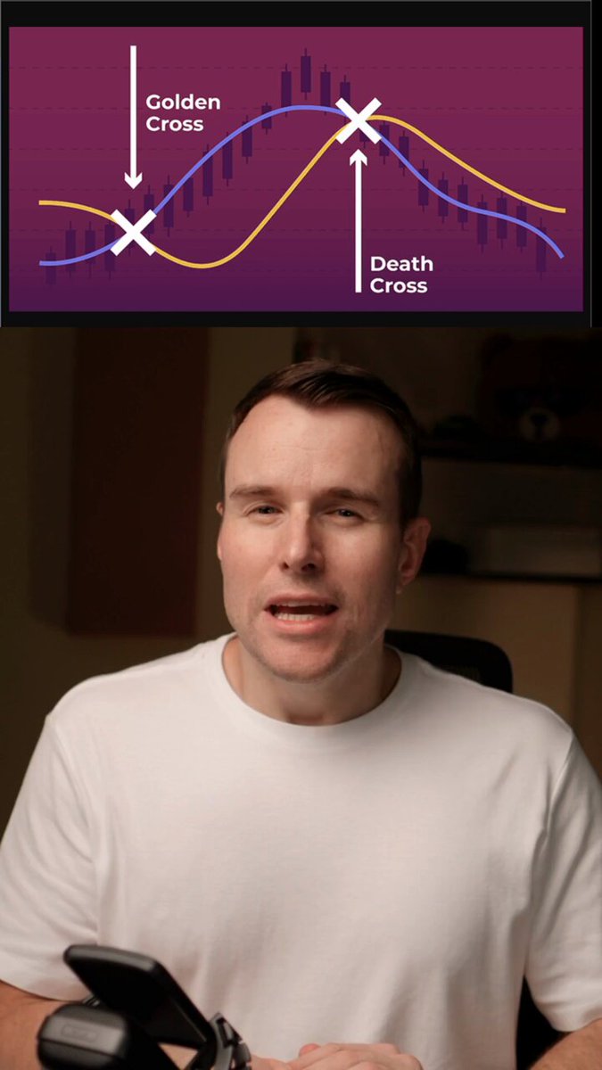The image features a man sitting down with his hands on his knees, wearing a white shirt. He has a cell phone in front of him, which appears to be a flip phone. The background of the image shows a purple screen displaying information about Bitcoin trading strategies and the Solana cryptocurrency.