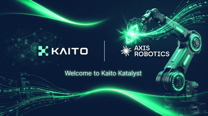 A banner welcoming users to Kaito Katalyst, displaying the logos of KAITO and AXIS ROBOTICS alongside a futuristic robotic arm illustration.