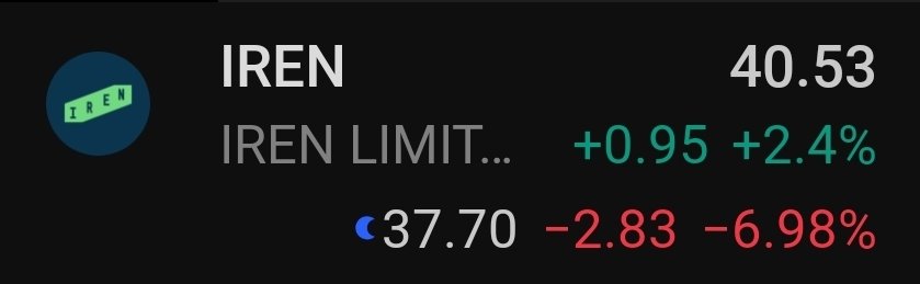 A stock ticker shows IREN (IREN Limited) trading at $40.53, up $0.95 or 2.4% in pre-market, while the previous close was $37.70, down $2.83 or 6.98%. This relates to the discussion about neo-cloud stocks, highlighting IREN's recent volatility with significant gains despite prior losses.
