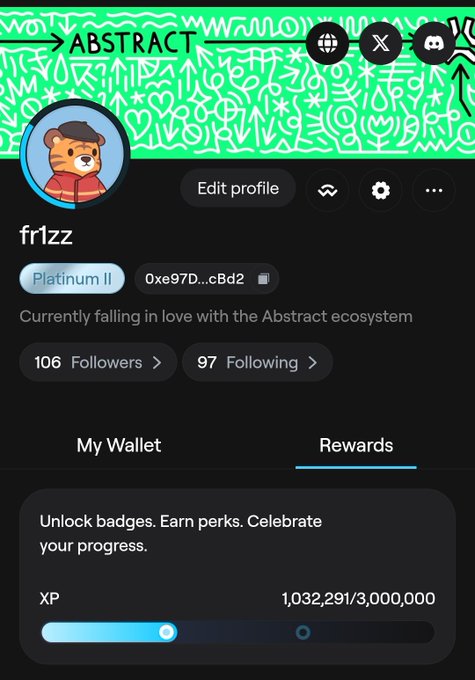 In this image, there is a screenshot of an app icon featuring a cartoon bear wearing a red hat sitting next to the text "My wallet" in blue. The app icon also contains text that seems related to XP points or rewards, as well as badges for unlocking badges and celebrating your progress in the ecosystem.