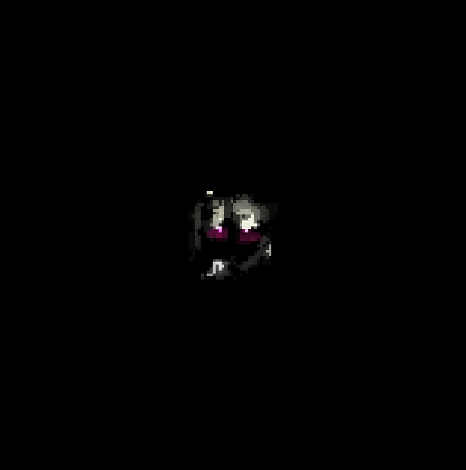 A small pixel-art ghost character with glowing purple eyes floats faintly against a black background, its dim, shadowy form mirroring the "faint disgust" emotion described in the caption.