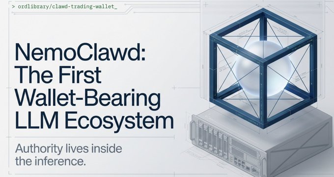 A README header for 'NemoClawd: The First Wallet-Bearing LLM Ecosystem' with the tagline 'Authority lives inside the inference.'