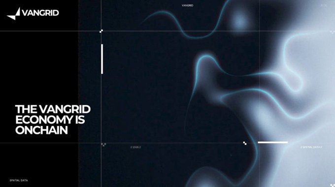 A dark, abstract promotional banner with the text 'VANGRID' and 'THE VANGRID ECONOMY IS ONCHAIN'.