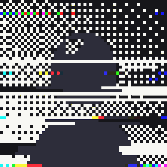 A heavily pixelated/glitched image of an anime character with dark hair, displaying a checkered black-and-white distortion effect across the frame. The visual glitch aesthetic reinforces the post's theme of changing one's profile picture, with the distorted appearance emphasizing the novelty of the new pfp.