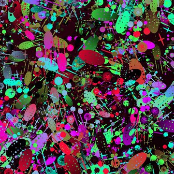 A vibrant generative artwork titled "Starlight" by @nygi_xxv, filled with neon-colored abstract shapes, splatters, and speckles in pink, green, blue, and purple against a dark background, inspired by the Marfa Lights and West Texas landscapes. The piece has minted out on OpenSea as part of the 2026 Art Blocks Resident collection.