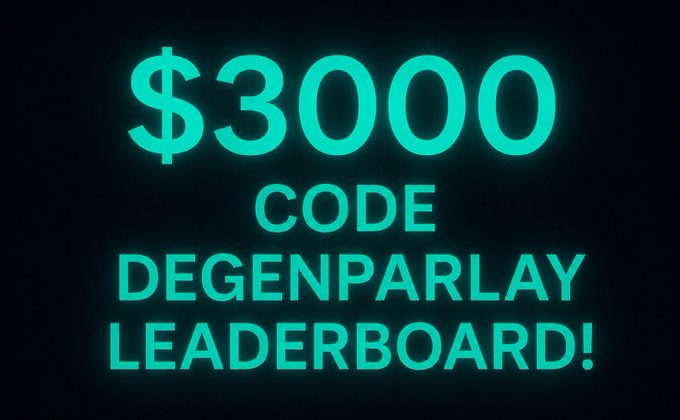 A neon-style graphic on a black background with glowing cyan text reading "$3000 CODE DEGENPARLAY LEADERBOARD!".