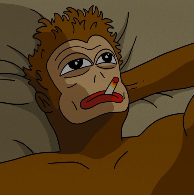 A cartoon illustration depicts a furry brown character with a tired expression holding a lit cigarette in its mouth.