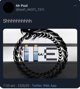 A Twitter post by user Mr Pool (@looP_rM311_7211) reading "Shhhhhhhhhh" above an image of a metro train with the Xbox logo styled as an ouroboros.