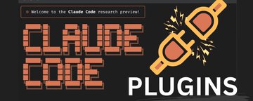 Pixel-art style promotional graphic reading 'CLAUDE CODE PLUGINS' with a Welcome to the Claude Code research preview banner at the top and an illustration of a broken glasses-like plug on the right.