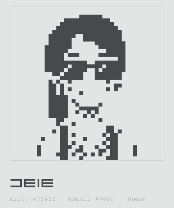 A minimalist pixelated grayscale portrait of a person with a headband, with the text 'CRYPTOOLS / GALLERY' and labels 'AGENT #35436 · NORMIE #8069 · HUMAN' beneath it.